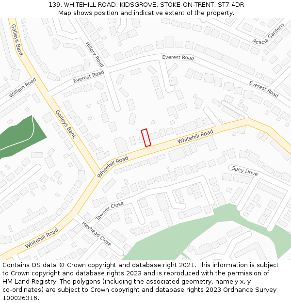 139, WHITEHILL ROAD, KIDSGROVE, STOKE-ON-TRENT, ST7 4DR: Location map and indicative extent of plot