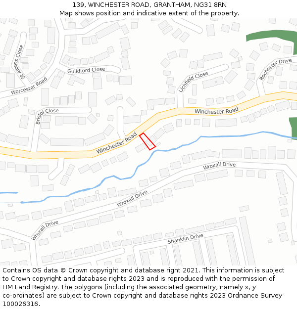 139, WINCHESTER ROAD, GRANTHAM, NG31 8RN: Location map and indicative extent of plot