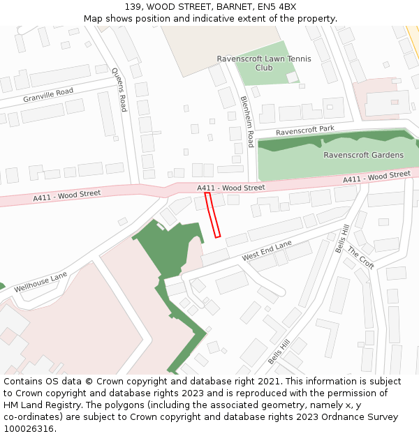 139, WOOD STREET, BARNET, EN5 4BX: Location map and indicative extent of plot