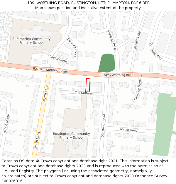 139, WORTHING ROAD, RUSTINGTON, LITTLEHAMPTON, BN16 3PR: Location map and indicative extent of plot