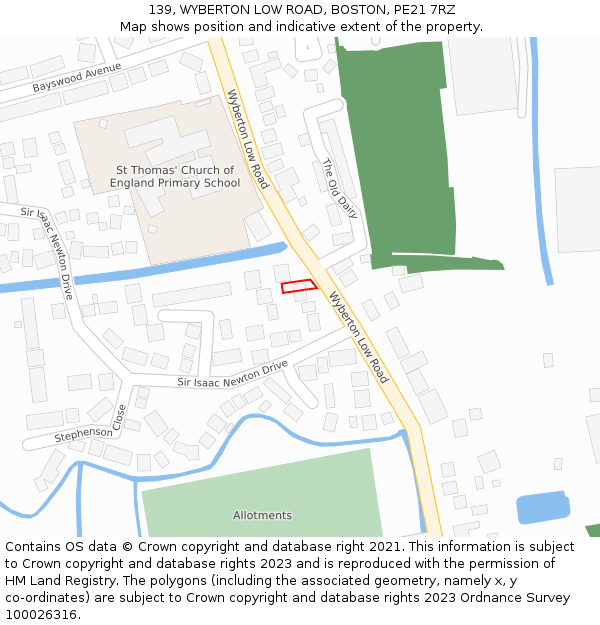 139, WYBERTON LOW ROAD, BOSTON, PE21 7RZ: Location map and indicative extent of plot