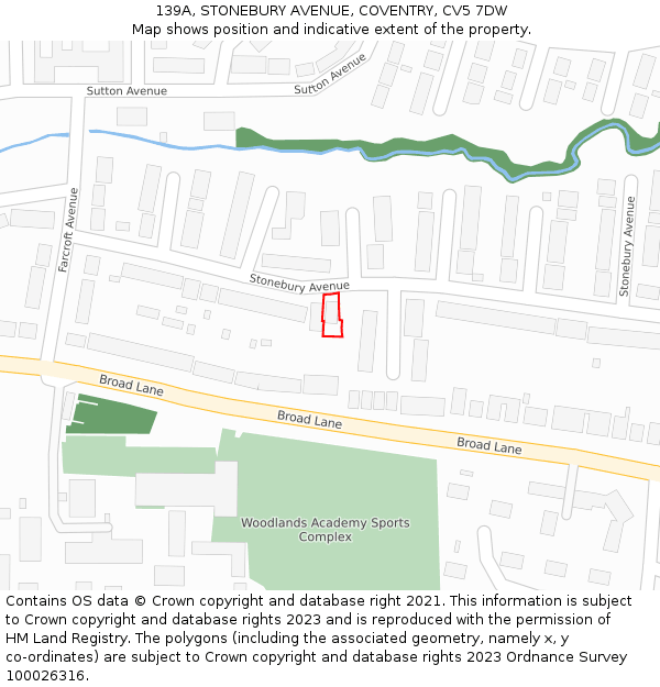 139A, STONEBURY AVENUE, COVENTRY, CV5 7DW: Location map and indicative extent of plot