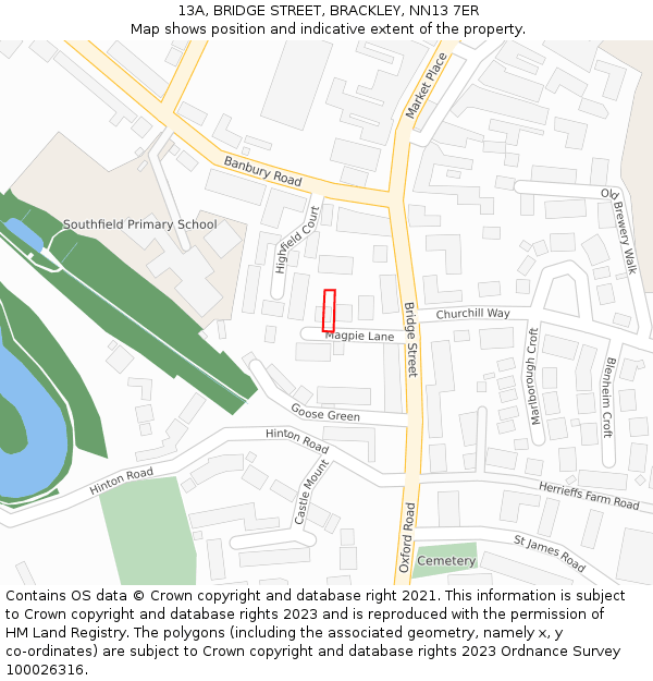 13A, BRIDGE STREET, BRACKLEY, NN13 7ER: Location map and indicative extent of plot