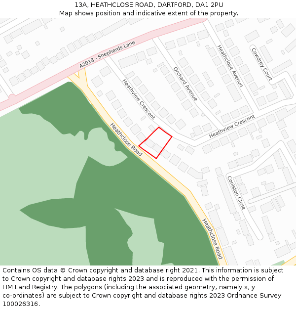 13A, HEATHCLOSE ROAD, DARTFORD, DA1 2PU: Location map and indicative extent of plot