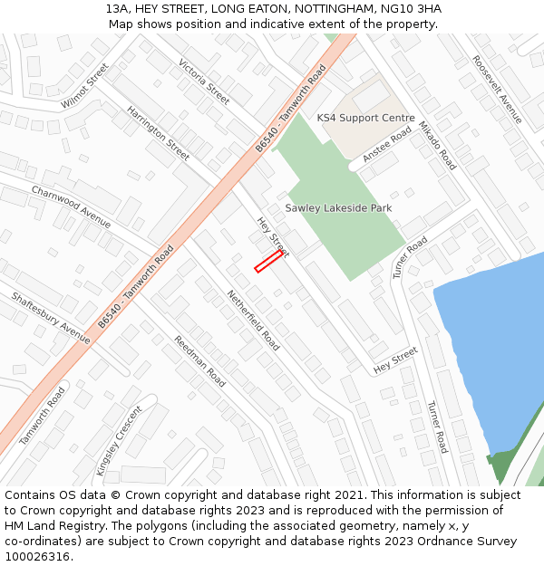 13A, HEY STREET, LONG EATON, NOTTINGHAM, NG10 3HA: Location map and indicative extent of plot