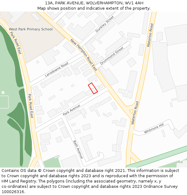 13A, PARK AVENUE, WOLVERHAMPTON, WV1 4AH: Location map and indicative extent of plot