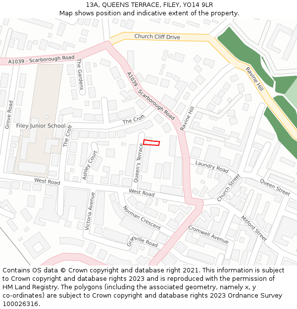 13A, QUEENS TERRACE, FILEY, YO14 9LR: Location map and indicative extent of plot