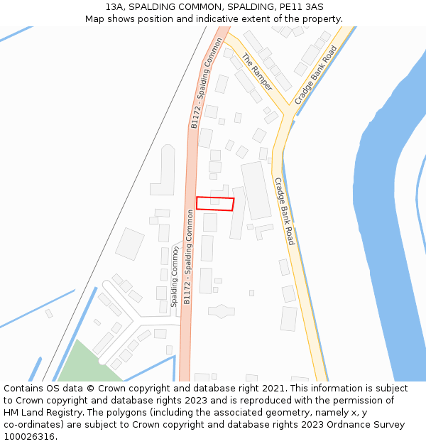 13A, SPALDING COMMON, SPALDING, PE11 3AS: Location map and indicative extent of plot