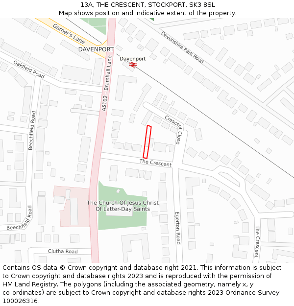 13A, THE CRESCENT, STOCKPORT, SK3 8SL: Location map and indicative extent of plot