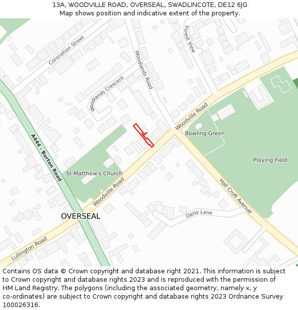 13A, WOODVILLE ROAD, OVERSEAL, SWADLINCOTE, DE12 6JG: Location map and indicative extent of plot