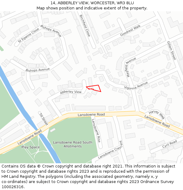 14, ABBERLEY VIEW, WORCESTER, WR3 8LU: Location map and indicative extent of plot