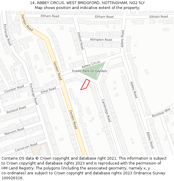 14, ABBEY CIRCUS, WEST BRIDGFORD, NOTTINGHAM, NG2 5LY: Location map and indicative extent of plot