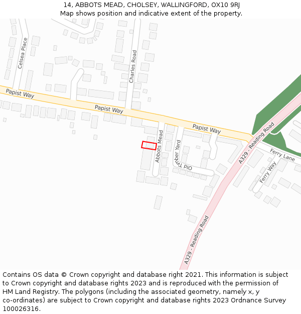 14, ABBOTS MEAD, CHOLSEY, WALLINGFORD, OX10 9RJ: Location map and indicative extent of plot