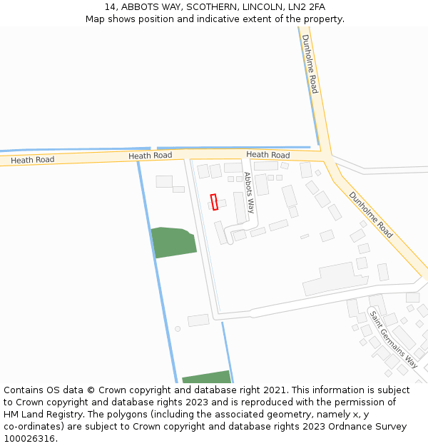 14, ABBOTS WAY, SCOTHERN, LINCOLN, LN2 2FA: Location map and indicative extent of plot