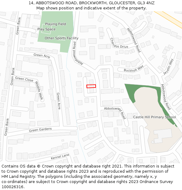 14, ABBOTSWOOD ROAD, BROCKWORTH, GLOUCESTER, GL3 4NZ: Location map and indicative extent of plot