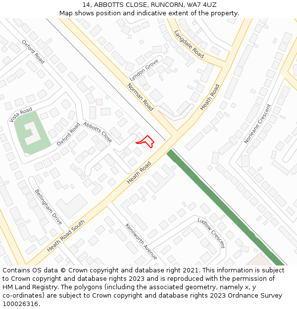 14, ABBOTTS CLOSE, RUNCORN, WA7 4UZ: Location map and indicative extent of plot