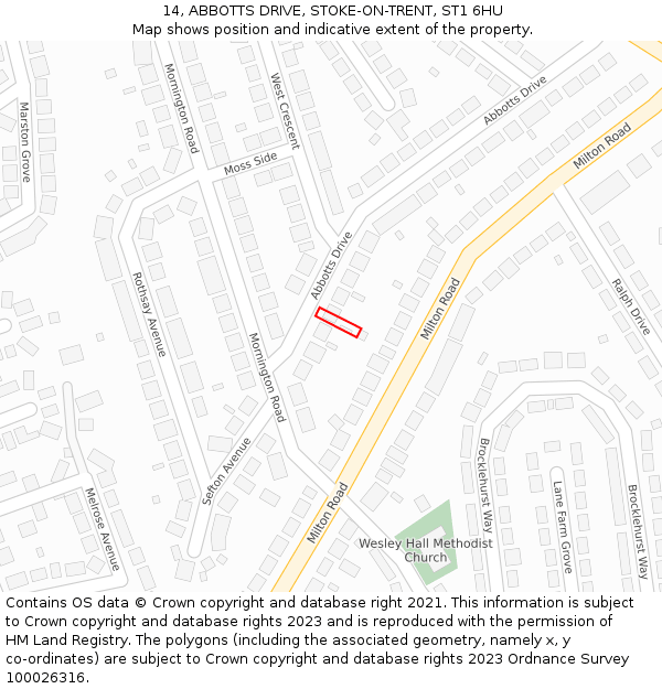 14, ABBOTTS DRIVE, STOKE-ON-TRENT, ST1 6HU: Location map and indicative extent of plot