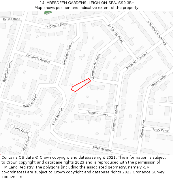 14, ABERDEEN GARDENS, LEIGH-ON-SEA, SS9 3RH: Location map and indicative extent of plot