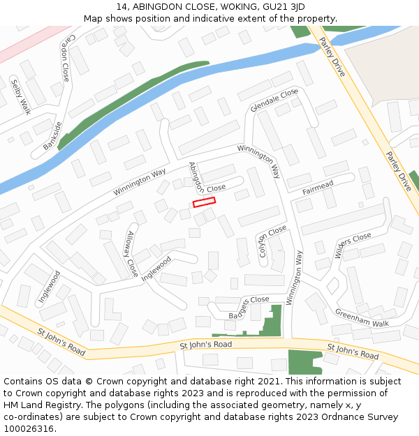 14, ABINGDON CLOSE, WOKING, GU21 3JD: Location map and indicative extent of plot