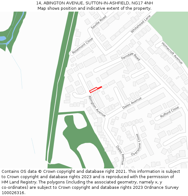 14, ABINGTON AVENUE, SUTTON-IN-ASHFIELD, NG17 4NH: Location map and indicative extent of plot