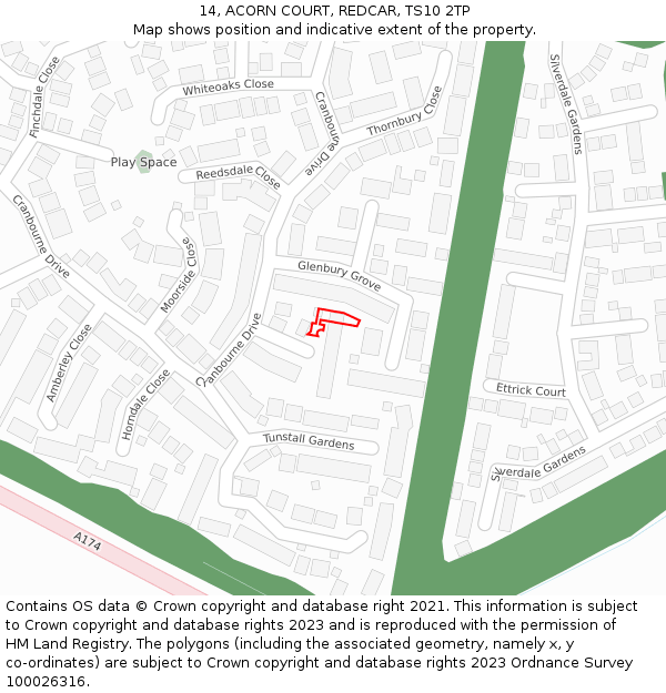 14, ACORN COURT, REDCAR, TS10 2TP: Location map and indicative extent of plot