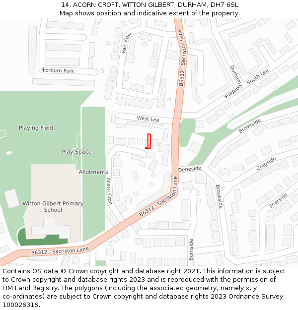 14, ACORN CROFT, WITTON GILBERT, DURHAM, DH7 6SL: Location map and indicative extent of plot