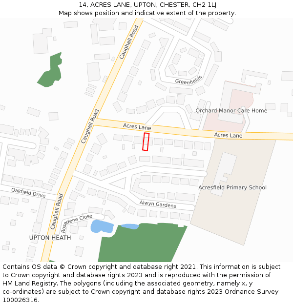 14, ACRES LANE, UPTON, CHESTER, CH2 1LJ: Location map and indicative extent of plot