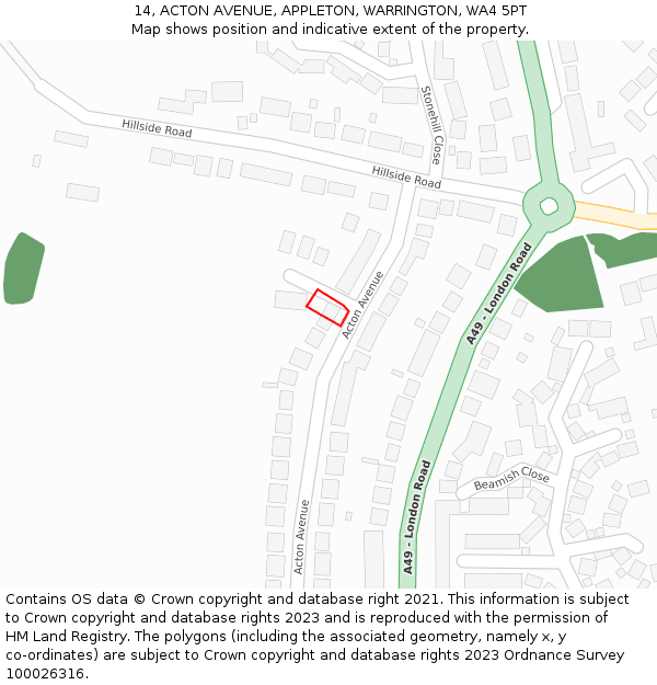 14, ACTON AVENUE, APPLETON, WARRINGTON, WA4 5PT: Location map and indicative extent of plot