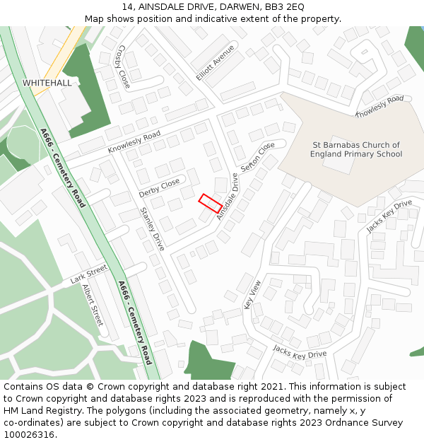 14, AINSDALE DRIVE, DARWEN, BB3 2EQ: Location map and indicative extent of plot