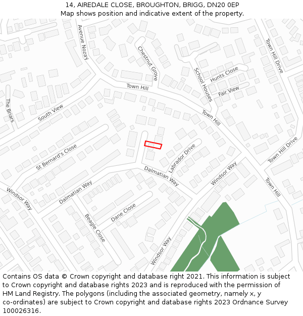 14, AIREDALE CLOSE, BROUGHTON, BRIGG, DN20 0EP: Location map and indicative extent of plot