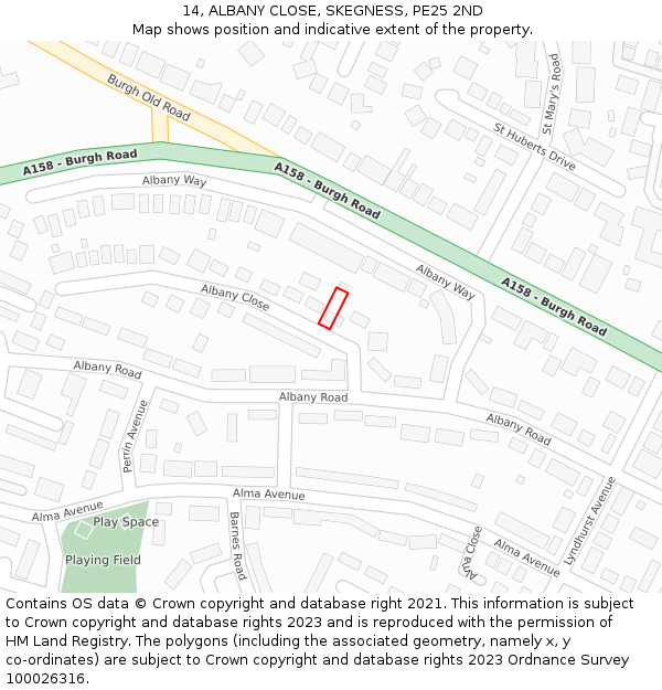 14, ALBANY CLOSE, SKEGNESS, PE25 2ND: Location map and indicative extent of plot