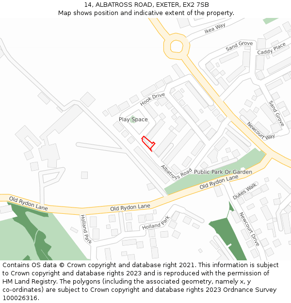 14, ALBATROSS ROAD, EXETER, EX2 7SB: Location map and indicative extent of plot