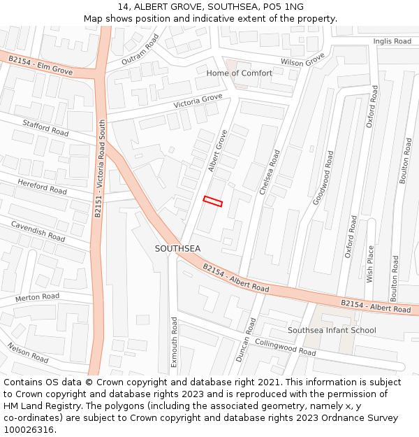 14, ALBERT GROVE, SOUTHSEA, PO5 1NG: Location map and indicative extent of plot