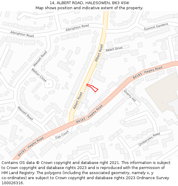 14, ALBERT ROAD, HALESOWEN, B63 4SW: Location map and indicative extent of plot