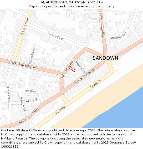 14, ALBERT ROAD, SANDOWN, PO36 8AW: Location map and indicative extent of plot