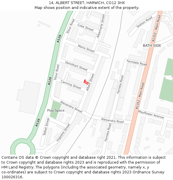 14, ALBERT STREET, HARWICH, CO12 3HX: Location map and indicative extent of plot