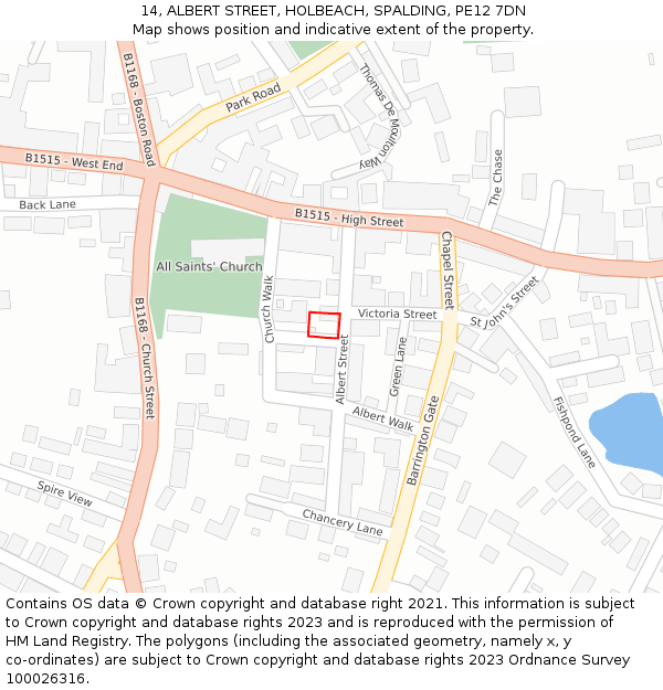 14, ALBERT STREET, HOLBEACH, SPALDING, PE12 7DN: Location map and indicative extent of plot