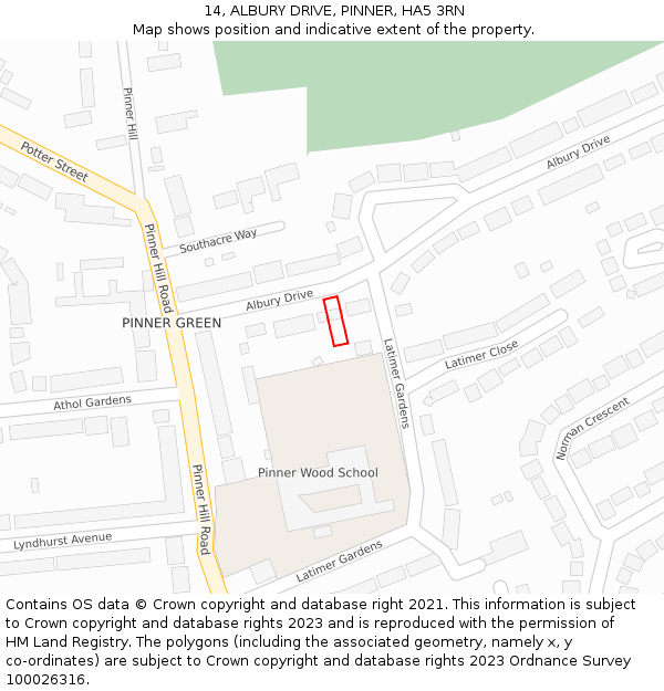 14, ALBURY DRIVE, PINNER, HA5 3RN: Location map and indicative extent of plot