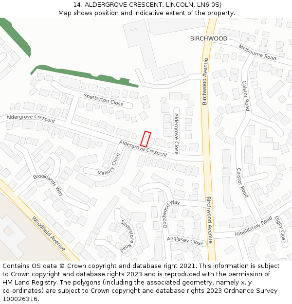 14, ALDERGROVE CRESCENT, LINCOLN, LN6 0SJ: Location map and indicative extent of plot