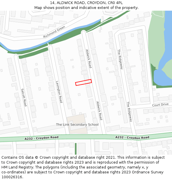 14, ALDWICK ROAD, CROYDON, CR0 4PL: Location map and indicative extent of plot