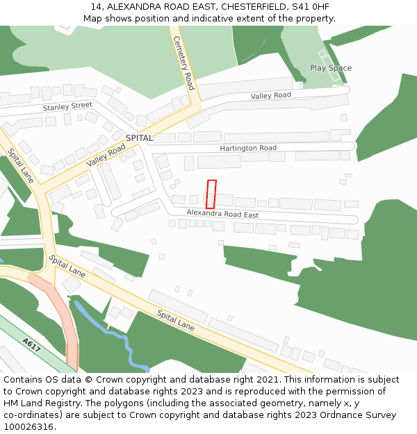 14, ALEXANDRA ROAD EAST, CHESTERFIELD, S41 0HF: Location map and indicative extent of plot