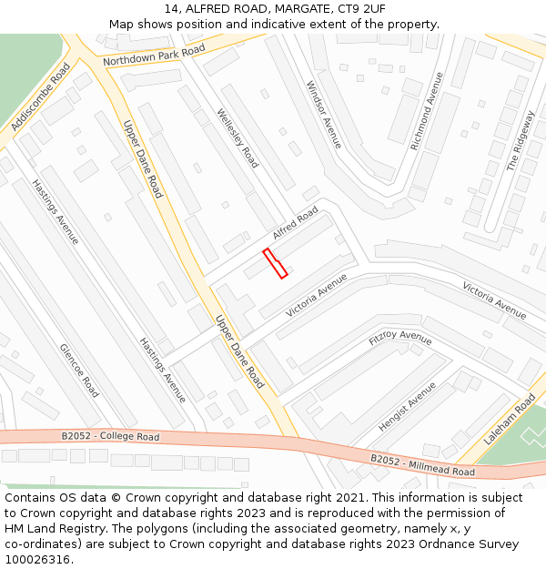 14, ALFRED ROAD, MARGATE, CT9 2UF: Location map and indicative extent of plot