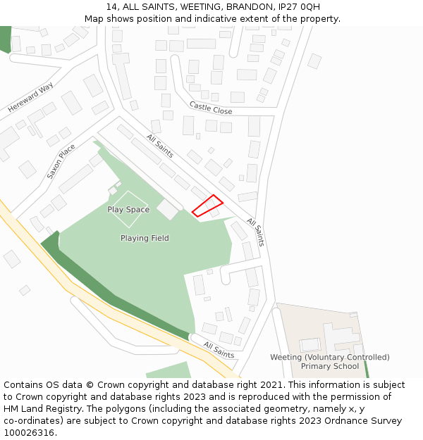 14, ALL SAINTS, WEETING, BRANDON, IP27 0QH: Location map and indicative extent of plot