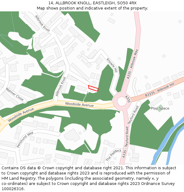 14, ALLBROOK KNOLL, EASTLEIGH, SO50 4RX: Location map and indicative extent of plot