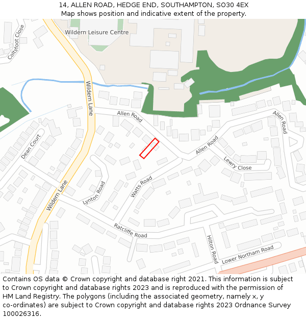 14, ALLEN ROAD, HEDGE END, SOUTHAMPTON, SO30 4EX: Location map and indicative extent of plot