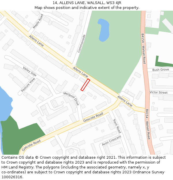 14, ALLENS LANE, WALSALL, WS3 4JR: Location map and indicative extent of plot