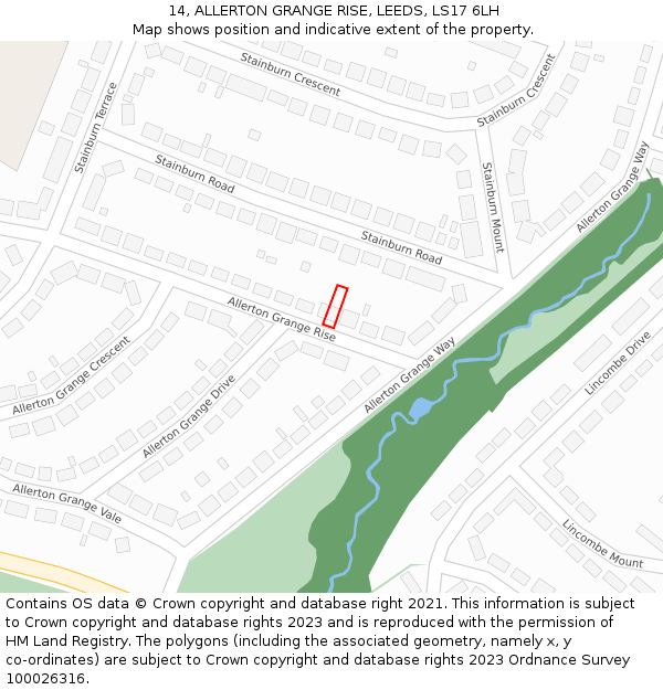 14, ALLERTON GRANGE RISE, LEEDS, LS17 6LH: Location map and indicative extent of plot