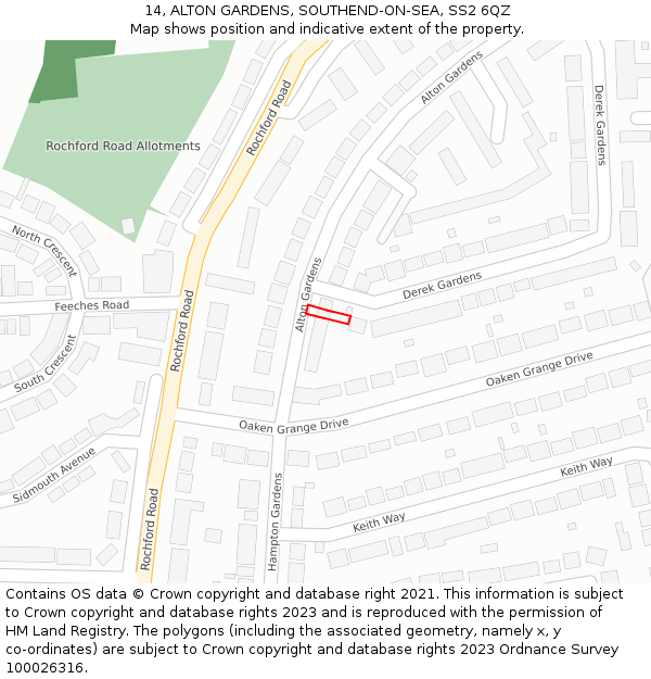 14, ALTON GARDENS, SOUTHEND-ON-SEA, SS2 6QZ: Location map and indicative extent of plot