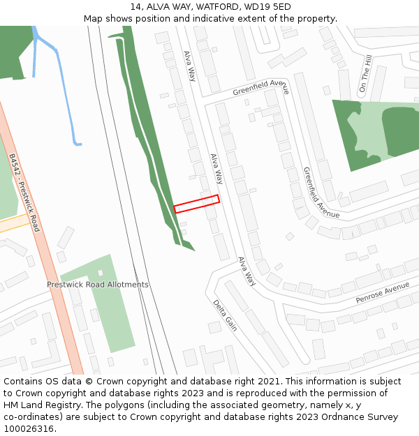 14, ALVA WAY, WATFORD, WD19 5ED: Location map and indicative extent of plot