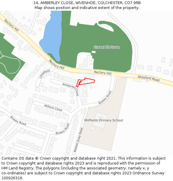 14, AMBERLEY CLOSE, WIVENHOE, COLCHESTER, CO7 9RB: Location map and indicative extent of plot